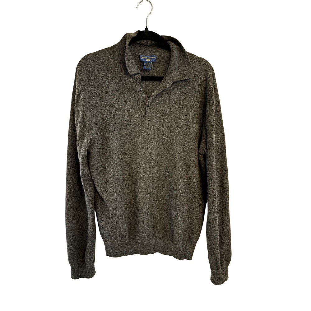 Joseph & Lyman Mens Cashmere Polo Sweater Gray Long Sleeve Knit Button Top M